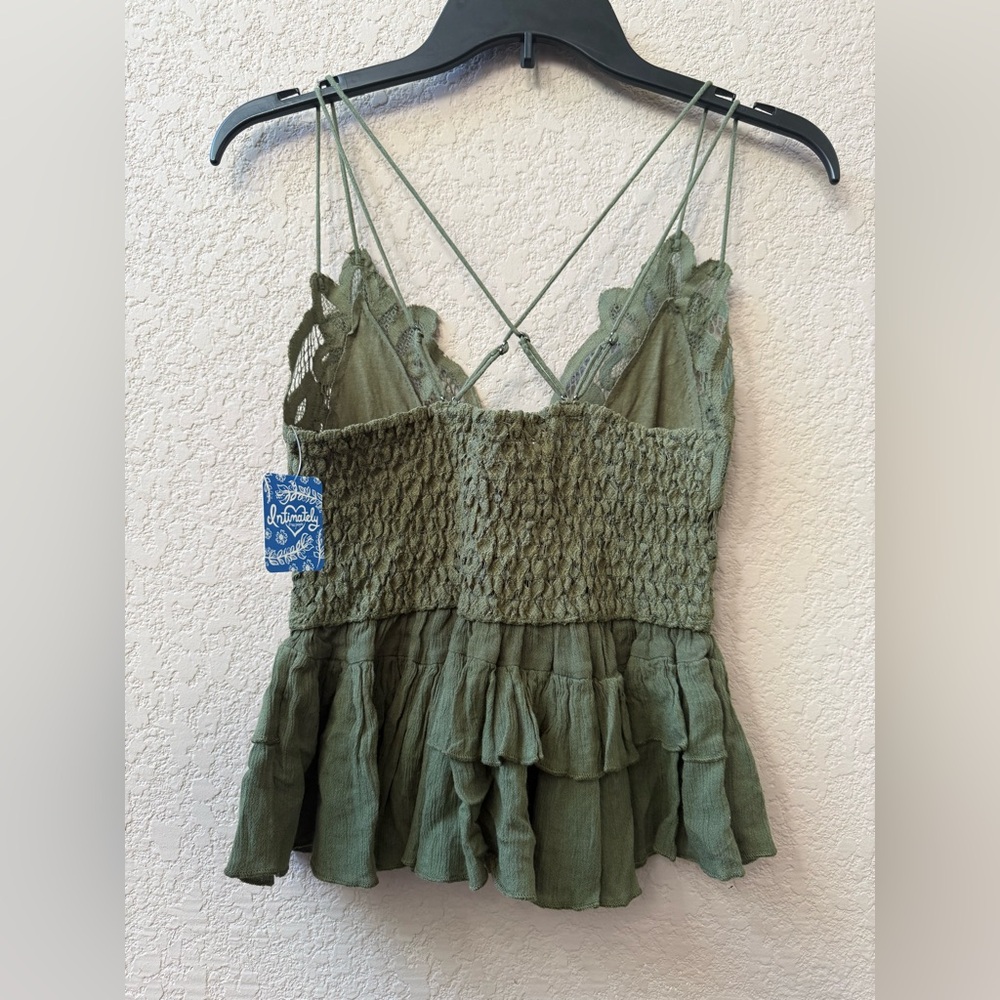 NWT Free People Adella Crochet Lace Top in Olive Green Sz M - Picture 2 of 8